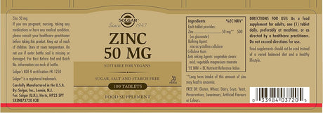 Solgar Zinc, 50 mg, 100 Tablets