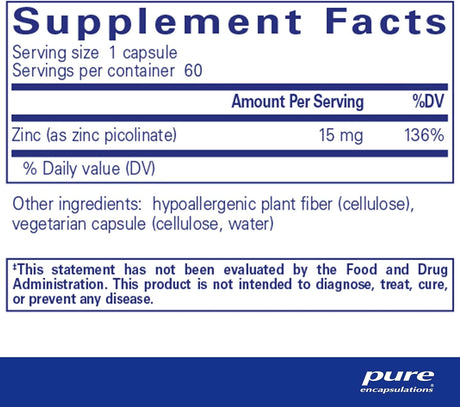 Pure Encapsulations Zinc 15 (picolinate), 60 veg caps