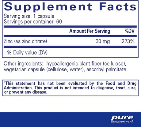 Pure Encapsulations - Zinc (citrate), 60 vcaps