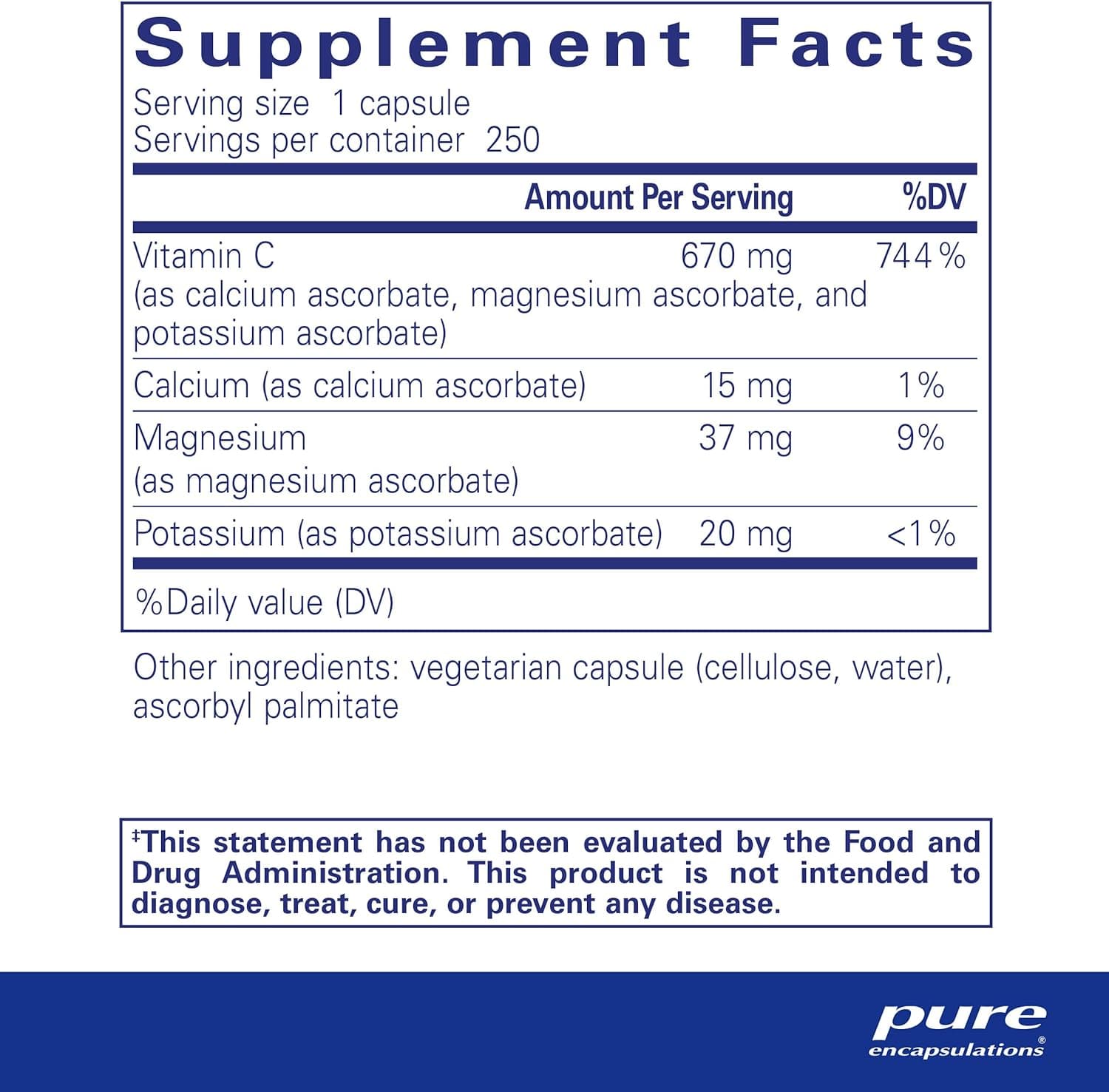 Pure Encapsulations Buffered Ascorbic Acid, 250 Capsules – Official ...