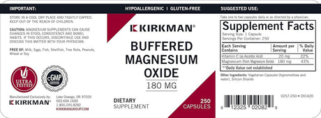 Kirkman Labs (Hypoallergenic) Buffered Magnesium Oxide 180 mg, 250 Capsules