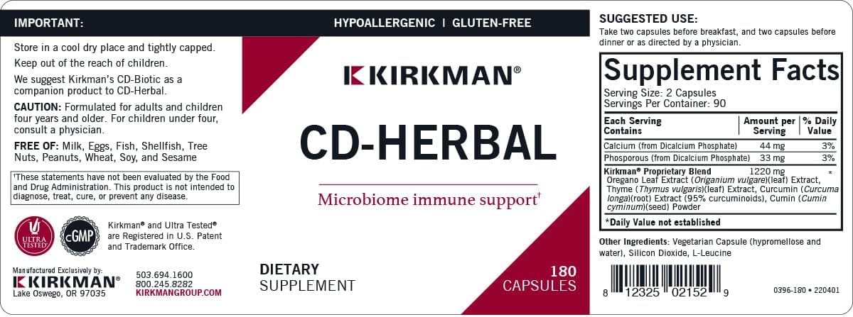 Kirkman Labs CD-Herbal, 180 Capsules (Hypoallergenic)