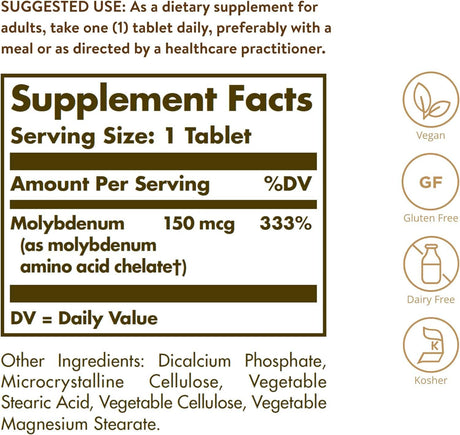 Solgar Chelated Molybdenum, 100 Tablets