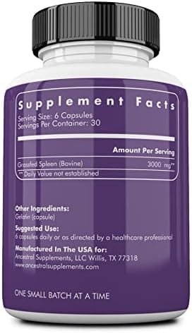Ancestral Supplements Grass Fed Beef Spleen, 180 Capsules
