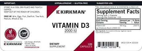 Kirkman Laboratories Vitamin D3 1000 IU, Hypoallergenic, 120 Capsules