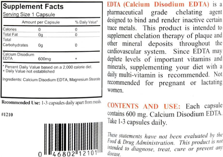 Arizona Natural EDTA (Calcium Disodium EDTA) 600 mg, 100 Capsules