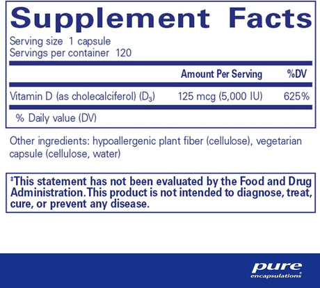 Pure Encapsulations Vitamin D3 5000 IU, 120 Capsules