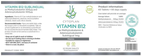 Cytoplan Vitamin B12 Sublingual (Vegan) - 60 Tablets