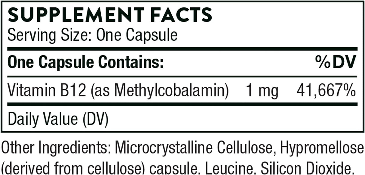Thorne Vitamin B12 (Methylcobalamin) 1mg, 60 Capsules