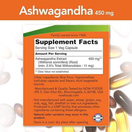 Now Foods Ashwagandha 450mg, 90 Capsules