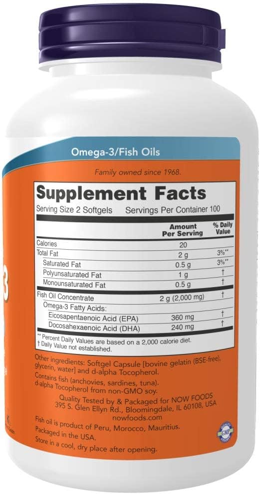 NOW Foods Omega-3, 180 EPA / 120 DHA, 200 Softgels