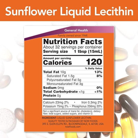 Now Foods Sunflower Liquid Lecithin 16 fl oz (473 ml)