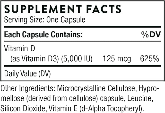 Thorne Research D-5000 (Vitamin D3) 60 Vegetarian Capsules