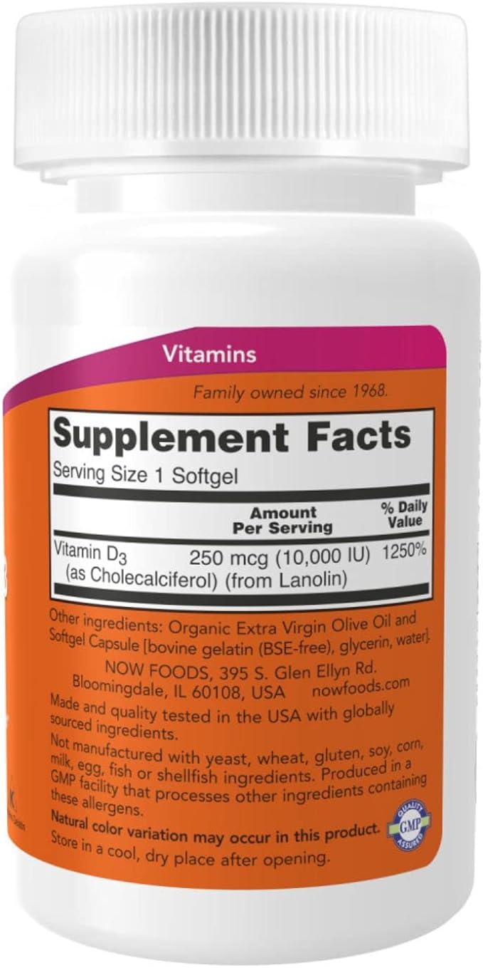 Now Foods Vitamin D3 10,000 IU, 120 Softgels