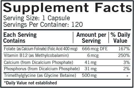 Kirkman Laboratories TMG with Folinic Acid and Methyl B12, 500mg, 120 Capsules