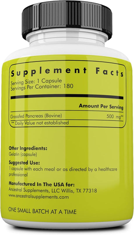 Ancestral Supplements Grass Fed Beef Pancreas, 180 Capsules