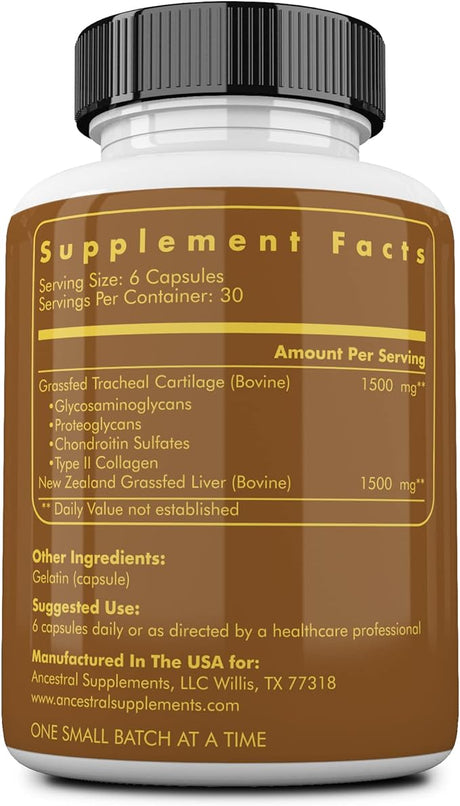 Ancestral Supplements - Grass Fed Bovine Tracheal Cartilage 180 Caps