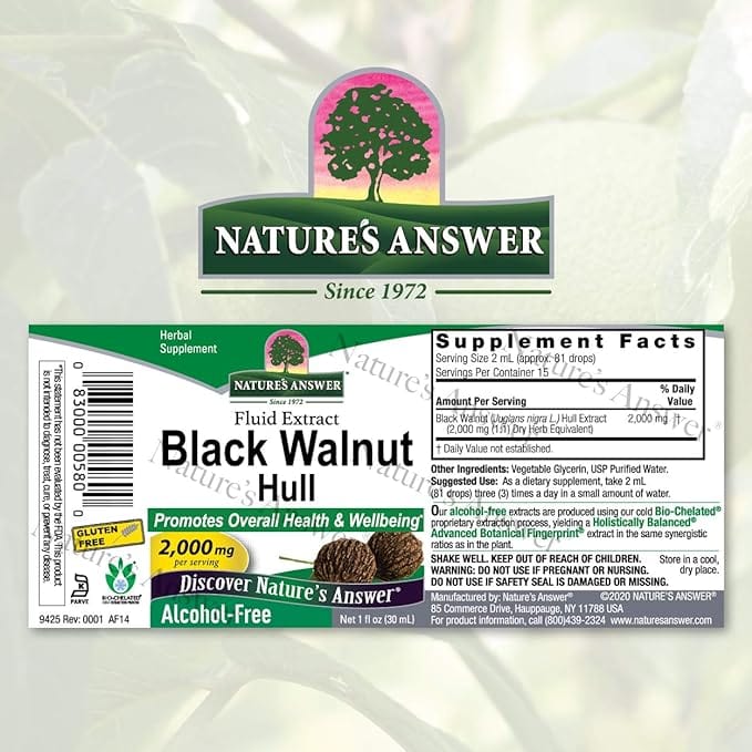 Nature's Answer Black Walnut Hull, Alcohol-Free Fluid Extract, 2,000 mg, 30 ml