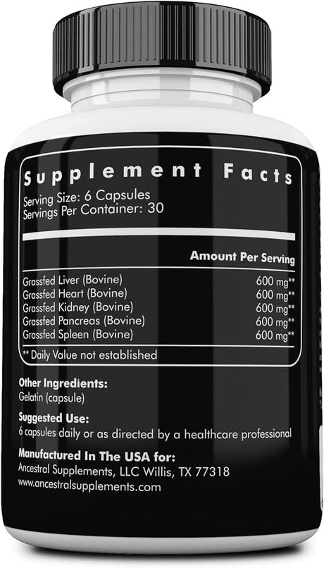 Ancestral Supplements Grassfed Beef Organs, 180 capsules
