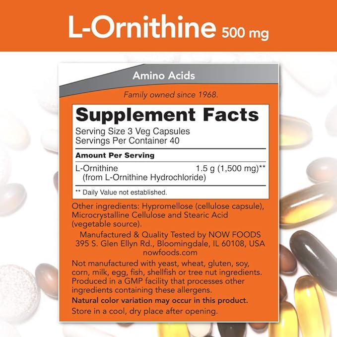 Now Foods L-Ornithine 500mg, 120 Capsules