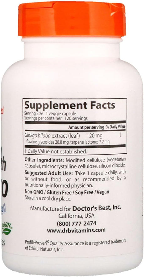 Doctor's Best Extra Strength Ginkgo, 120 Veggie Caps, 120 mg