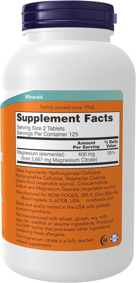 Now Foods Magnesium Citrate, 200mg, 250 Tablets