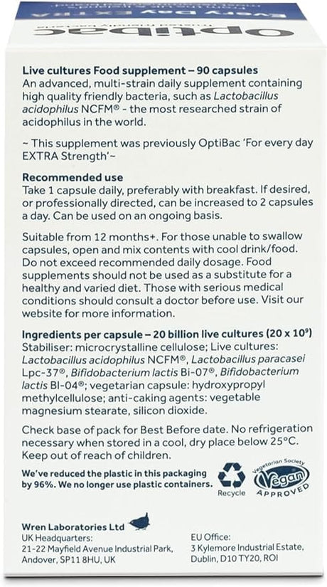 OptiBac Every Day EXTRA Vegan Probiotic, 90 Capsules