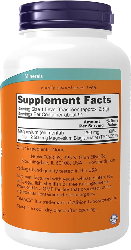 Now Foods Magnesium Bisglycinate Powder, 8 oz (227 g)