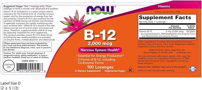 Now Foods B12 2000mcg, 100 Lozenges