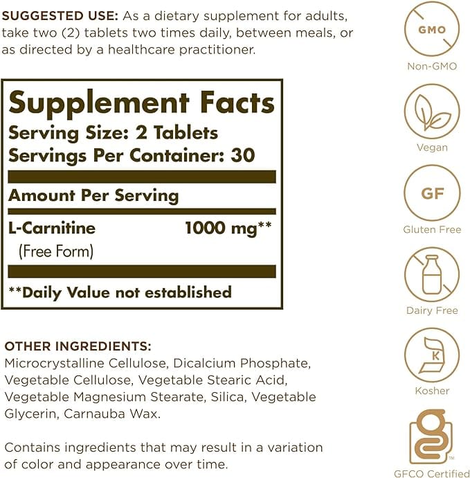 Solgar L-Carnitine 500mg 60 Tablets