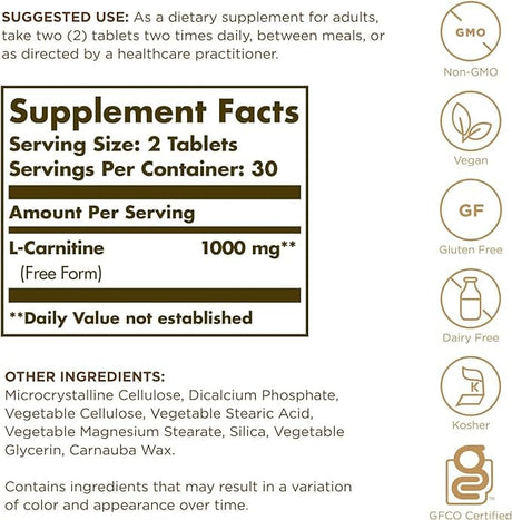 Solgar L-Carnitine 500mg 60 Tablets