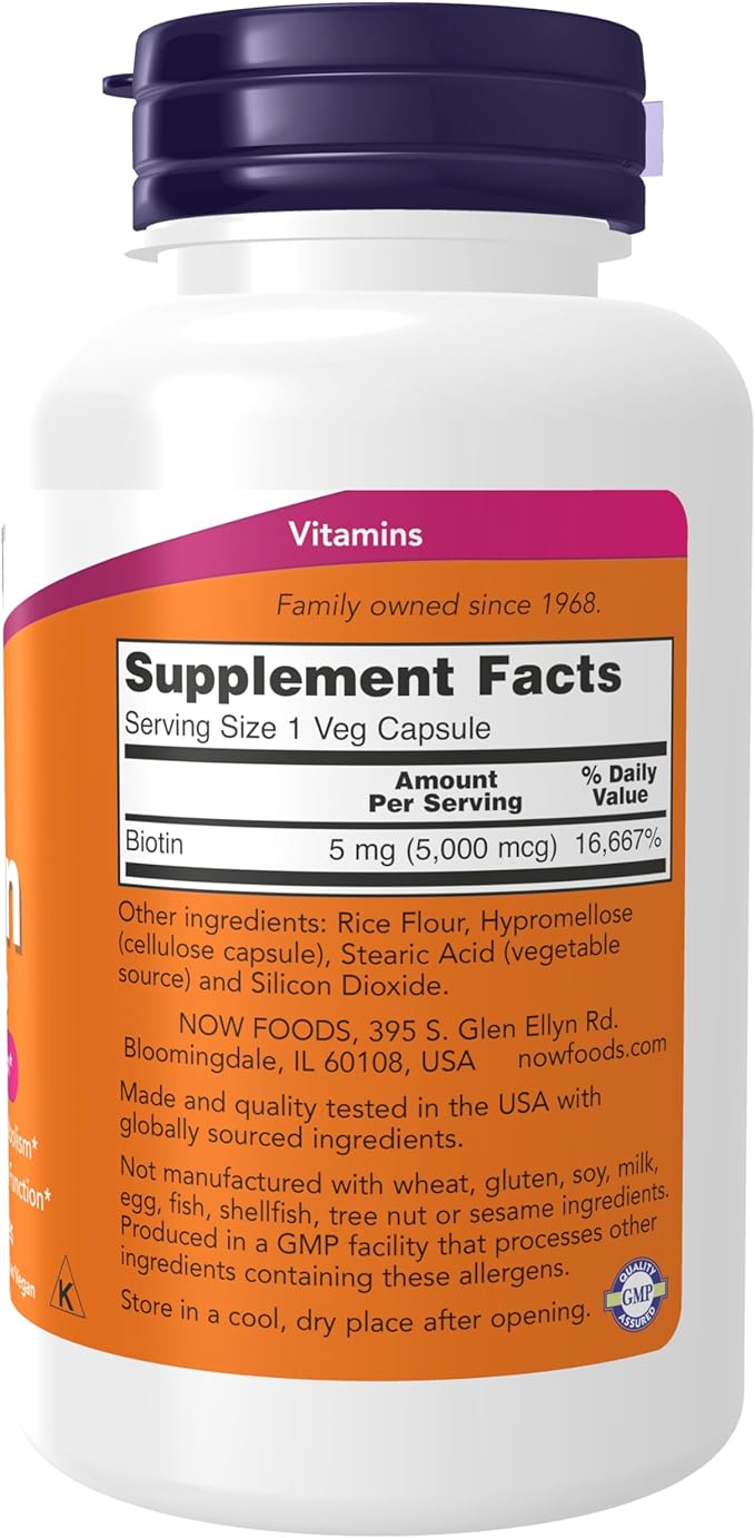 Now Foods Biotin 5000mcg, 120 Capsules