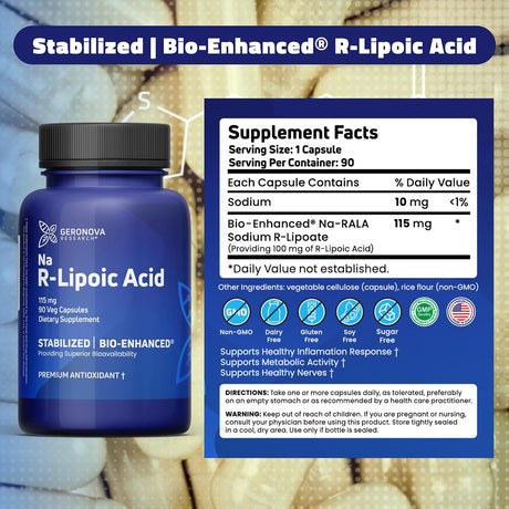 Geronova Research - Bio-Enhanced R-Lipoic Acid 115mg, 90 Caps