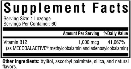 Active B12/B-12 1000 - 60 Lozenges - 1000 mcg (as Adenosylcobalamin and Methylcobalamin) - Seeking Health - welzo