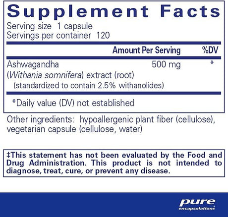 Ashwagandha, 500 mg, 120 caps - Pure Encapsulations - welzo