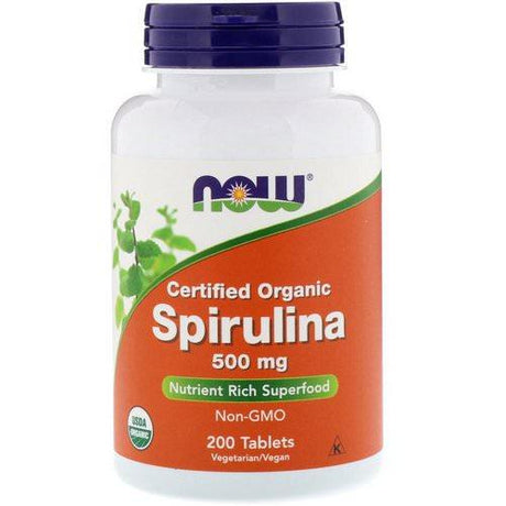 Certified Organic Spirulina, 500 mg, 200 Tablets - Now Foods - welzo