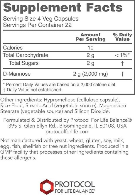 D-Mannose 500mg 90 vegcaps - Protocol For Life Balance - welzo