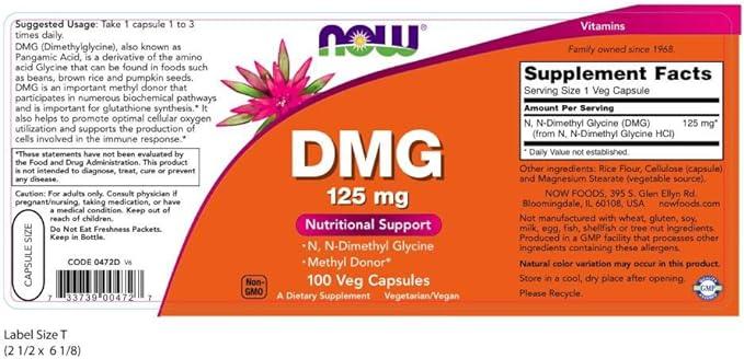 DMG 125mg, 100 Capsules - Now Foods - welzo