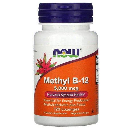 Methyl B12 5000mcg (Methylcobalamin Plus Folate) 120 Lozenges - Now Foods - welzo