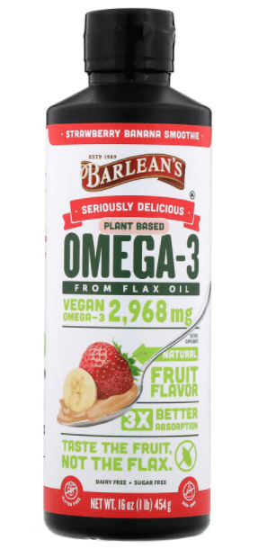 Barlean's Omega-3 from Flax Oil, Strawberry Banana Smoothie, 16 oz (454 g)