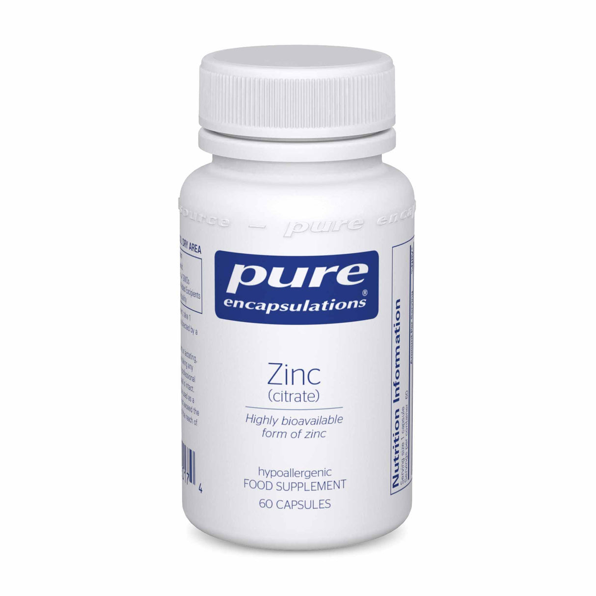 Zinc (citrate)- 60 vcaps - Pure Encapsulations - welzo